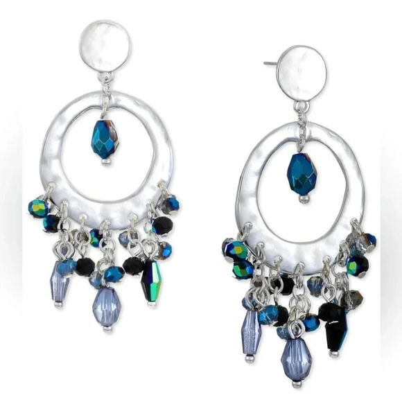 Orbital Silver Blue Crystal Earrings - Picture 1 of 2